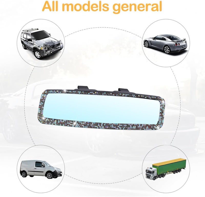 Osilly Bling Car Rearview Mirror, Decorations Rear View Mirror with Crystal Rhinestones & Diamonds, Car Interior Trim Accessories, Clip-on & HD Glass, Sparkly Gift (AB Color+Purple) - Image 5